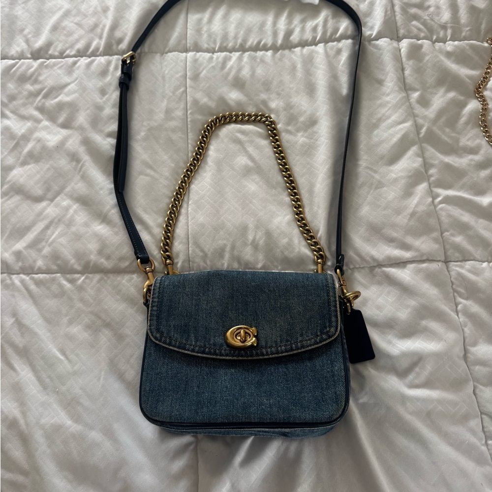 Coach Denim Crossbody Bag with Gold Chain